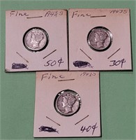 1942S 1943S (2)  Fine Mercury Dimes