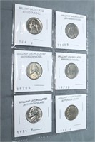 Set of 6 Assorted Jefferson Nickels