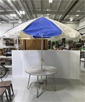 Vintage aluminum folding patio table & umbrella