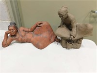 2 Clay Sculptures of Women , Unknown Artist