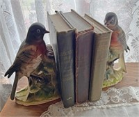 Bird book ends with vintage books