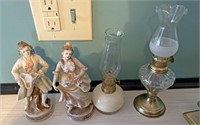Victorian figures and oil lamps