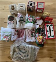 Lot of Christmas Hand Towels Tissue Box Ornaments