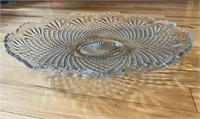 Large Clear Glass Crystal Platter Round 21.5" Wide