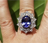 4.65 Ct AAA Tanzanite Diamond Ring 14 Kt