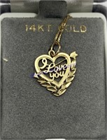 14K Gold Necklace (needs repairs) w/14K Heart