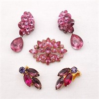 Pink Rhinestone Pin & Earrings