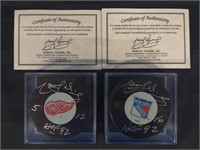 2 Marcel Dionne Signed NHL Hockey Pucks With COA