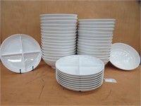 32 WHITE BOWLS & 9 SECTIONED PLATES