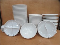 2 & 4 SECTIONED PLATES & SEVERAL WHITE BOWLS