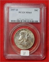 1957 D Franklin Silver Half Dollar PCGS MS64
