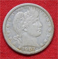 1902 O Barber Silver Quarter