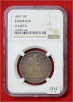 1869 Seated Liberty Silver Half $ NGC AU Details