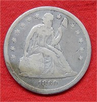 1860 O Seated Liberty Silver Dollar - No Motto