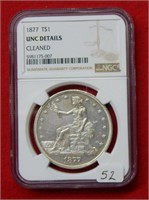 1877 Trade Silver Dollar NGC UNC Details Cleaned