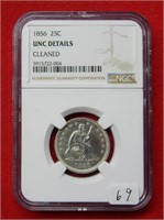 1856 Seated Liberty Silver Quarter NGC UNC Details