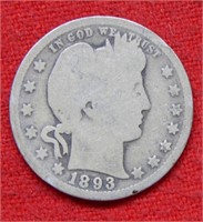 1893 O Barber Silver Quarter