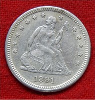 1891 S Seated Liberty Silver Quarter