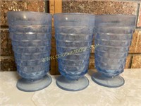 Set of 3 Pale blue footed iced tea glasses