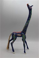 Signed Fabian Oaxacan Wood Carved Blue Giraffe