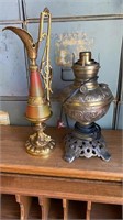 Electrified brass lamp and ewer