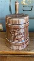 Cookie churn cookie jar. Small chip and crazing