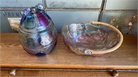 Colored glass jar and bowl