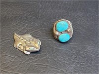 Silver & Turquoise Ring + Horny Toad Pendant