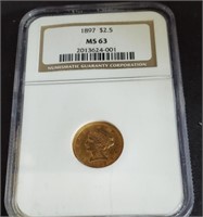 1897 Graded  $ 2.5 Gold Liberty Head Coin MS63
