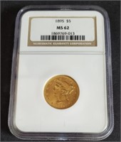 1895 Graded $5 Gold Liberty Head Coin MS62