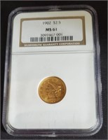 1902 Graded  $ 2.5 Gold Liberty Head Coin MS61