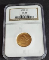 1900 Graded $5 Liberty Head Gold Coin MS62