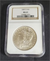 Certified 1885 O Morgan Silver Dollar MS 63