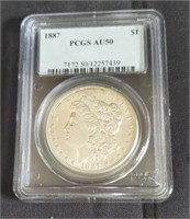 1887 Graded Morgan Silver Dollar PCGS AU50
