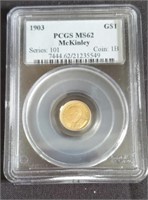 1903 Graded Gold $1 McKinley Coin PCGS MS62 Series