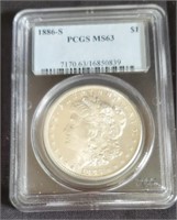 1886 S Graded Morgan Silver Dollar PCGS MS63