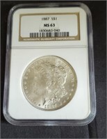 1887 Graded Morgan Silver Dollar MS63