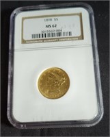 1898 Graded  Liberty Head $5 Gold Coin  MS62