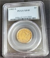 1902 S Graded $5 Liberty Head Gold Coin PCGS XF45