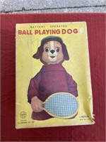 Vintage Ball playing dog with box