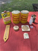 Advertising cans and thermometer
