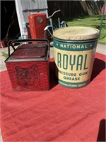 Tiger tobacco tin and royal grease can