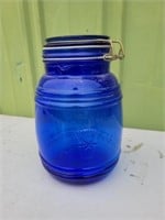 VTG BLUE GLASS LOCKING LID CANNISTER