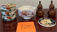 899 -Lot of Asian Ceramic Bowls and Wood Double go