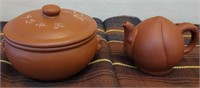899 -2 pc vintage Chinese Yixing Bowl and Codagan