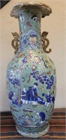 Tall Antique Chinese Celadon Blue and White Balust
