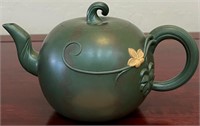 Chinese Green Glazed Yixing Pottery Squash Teapot