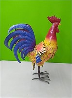 Metal rooster yard art approx 21"×16"