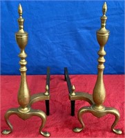 Pair of Brass and Steel Andirons