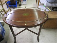 Vintage Mahogany Wood Brass Gallery Tray Top Table